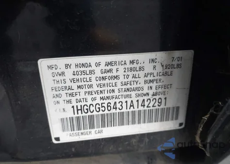 2001 Honda Accord 2.3 Lx z USA, uszkodzony, nr VIN 1HGCG56431A142291